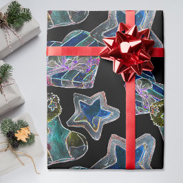 Papel De Presente Padrão de coração negro de neon natalino