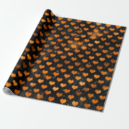 Papel De Presente Padrão de Coração Preto e Laranja