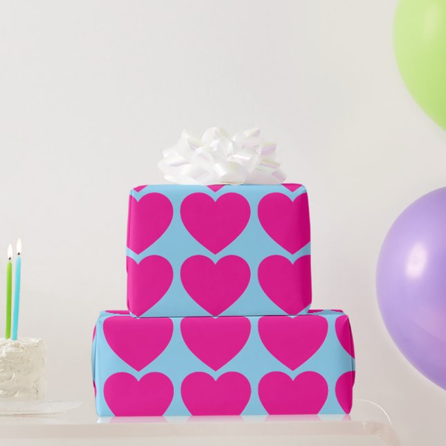 Papel De Presente Padrão de Coração Rosa Brilhante (Presentes para festas)
