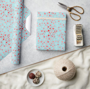 Papel De Presente Padrão de Coração Rosa/Vermelho Doce Fundo Azul/Ag