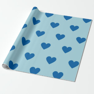 Papel De Presente Padrão de Coração Simples Azul