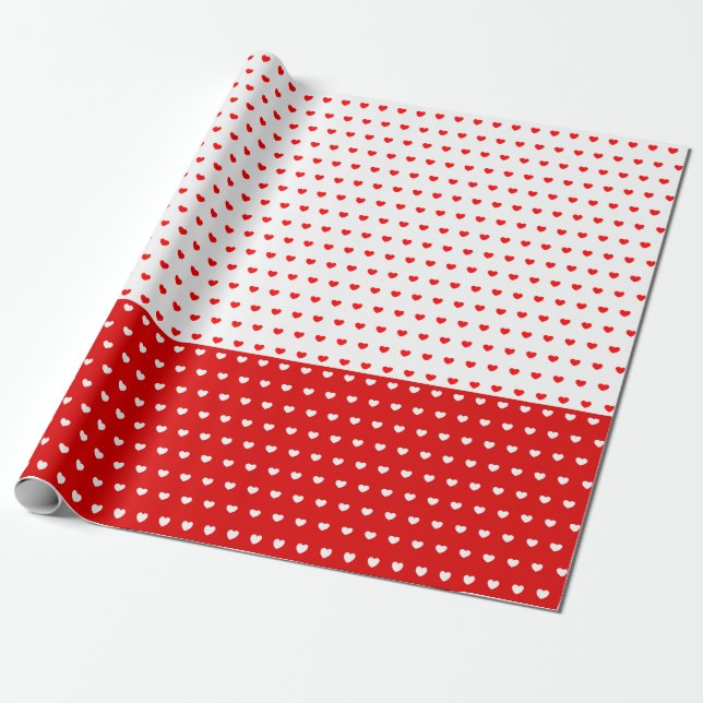 Papel De Presente Padrão De Coração Vermelho E Branco Clássico (Desenrolado)