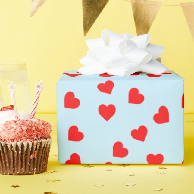 Papel De Presente Padrão de Coração Vermelho Romântico e Divertido e (Festa de aniversário)