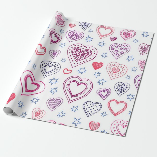 Papel De Presente Padrão de corações (Desenrolado)
