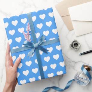 Papel De Presente Padrão de Corações Brancos Bonitos Azul Manganês