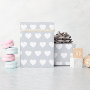 Papel De Presente Padrão de Corações Brancos Bonitos Azul Pastel