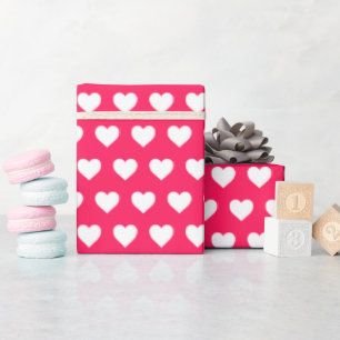 Papel De Presente Padrão de Corações Brancos Bonitos Diva Rosa