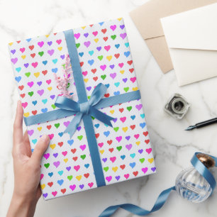 Papel De Presente Padrão de Corações Coloridos e Divertidos
