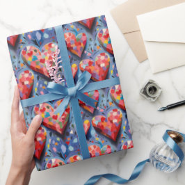 Papel De Presente Padrão de Corações de Amor do Dia dos Namorados Co