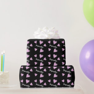 Papel De Presente Padrão de corações de aquarelas brancas e pretas c
