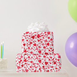 Papel De Presente Padrão de Corações de Confetti Vermelho dia de os