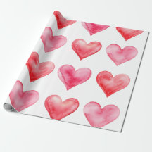 Padrão de corações em aquarela rosa e vermelho