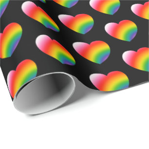 Papel De Presente Padrão de Corações Gradientes do Orgulho Arco-Íris