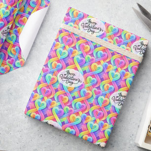 Papel De Presente Padrão de Corações Modernos Coloridos Dia dos Namo