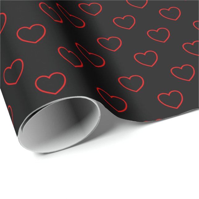 Papel De Presente Padrão De Corações Na moda Vermelho E Preto (Ponta do rolo)
