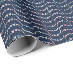 Papel De Presente Padrão de Corações ondulados em cor rosa e azul