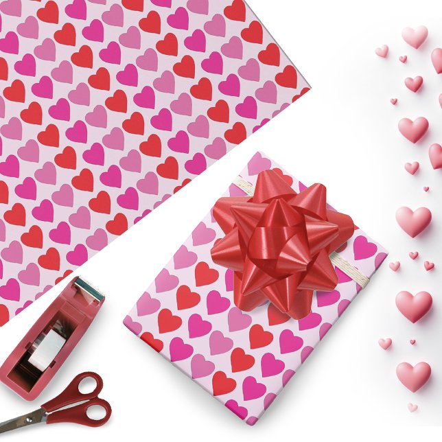 Papel De Presente Padrão de Corações Rosa Vermelho Fuchsia Divertido (Criador carregado)