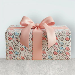 Papel De Presente Padrão de Corações Sorridentes Kawaii com Gradient
