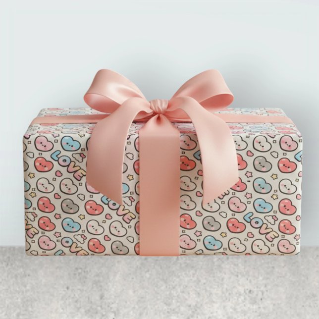 Papel De Presente Padrão de Corações Sorridentes Kawaii com Gradient (Criador carregado)