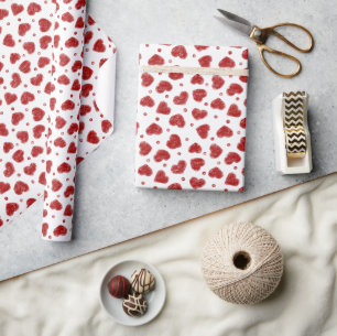 Papel De Presente padrão de Corações Vermelhos e Brancos