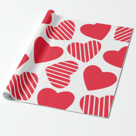 Papel De Presente Padrão de Corações Vermelhos Fofos no Branco