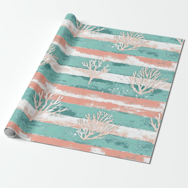 Papel De Presente Padrão de Coral Costeiro de Verão (Desenrolado)