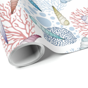 Papel De Presente Padrão de coral de conchas marinhas de praia fofa