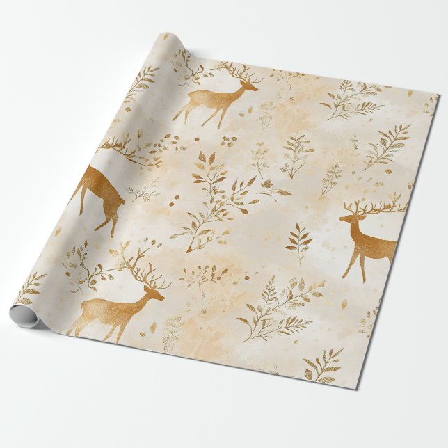 Papel De Presente Padrão de Corça no Estilo Francês Campestre (Desenrolado)
