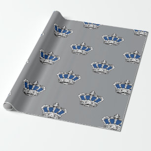 Papel De Presente Padrão de Coroa Azul Real em Fundo Cinza Moderno