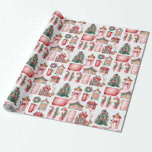 Papel De Presente Padrão de Coroa de Natal de Árvore de Natal Vermel