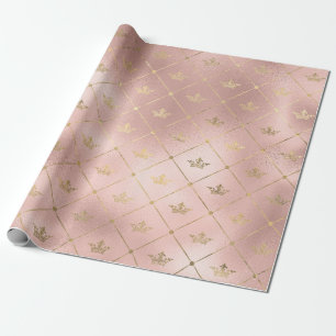 Papel De Presente Padrão de coroa em rosa dourado e rosa bege