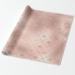 Papel De Presente Padrão de coroa em rosa ouro e rosa bege<br><div class="desc">Papel de embrulho padrão de coroas vintage de Paris.</div>