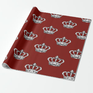 Papel De Presente Padrão de Coroa Vermelha Real em Fundo Vermelho Ou