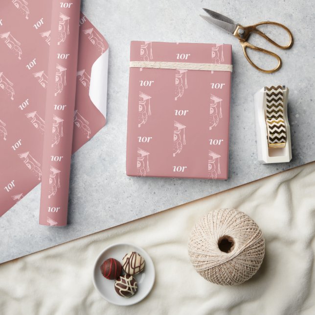 Papel De Presente Padrão de Coruja de Graduação Rosa Fofo (Artesanato)