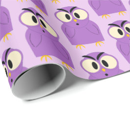 Papel De Presente Padrão de Coruja Divertida Roxo Lavanda