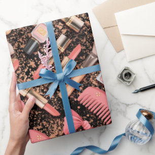 Papel De Presente Padrão de Cosméticos Rosa Brilho 