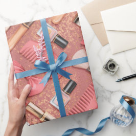 Papel De Presente Padrão de Cosméticos Rosa Brilho