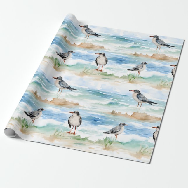 Papel De Presente Padrão de Costa de Maçarico (4) (Desenrolado)