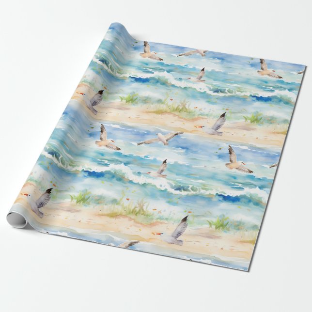 Papel De Presente Padrão de Costa do Maçarico Costeiro (2) (Desenrolado)