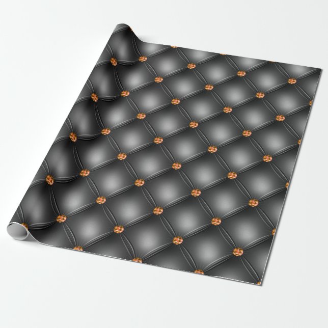 Papel De Presente Padrão de couro de gema preto e laranja (Desenrolado)