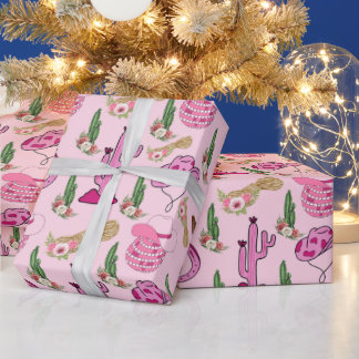 Papel De Presente Padrão de Cow Girl Ocidental Rosa