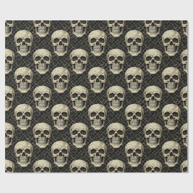 Papel De Presente Padrão de Crânio de Creme Gótico Rachado (Aberto)