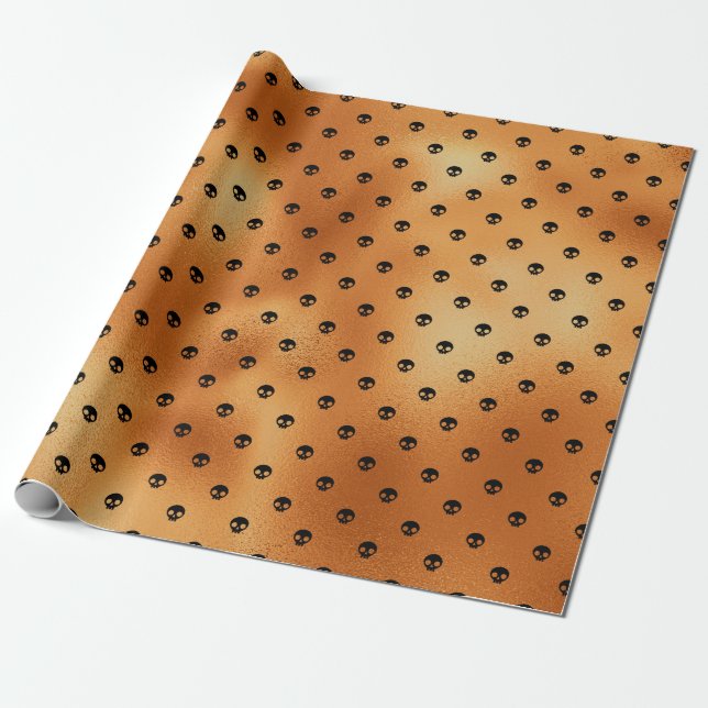 Papel De Presente Padrão de crânio preto e cobre assustador (Desenrolado)