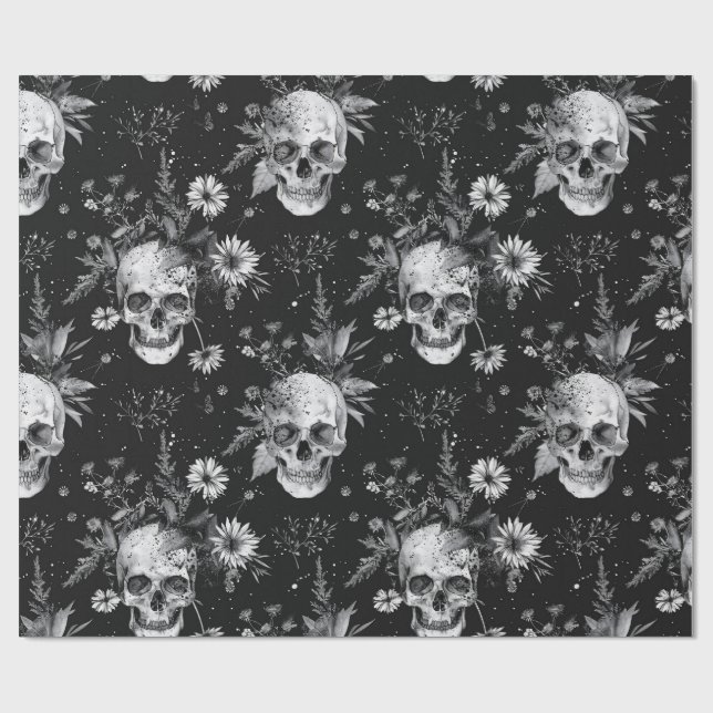 Papel De Presente Padrão de crânios botânicos do Halloween (Aberto)
