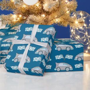 Papel De Presente Padrão de Crianças Azuis de Sinalizador de Carro