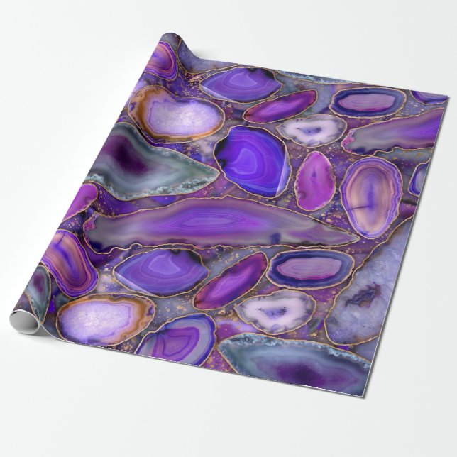 Papel De Presente Padrão de cristal de Geodes - Roxo e Violeta (Desenrolado)