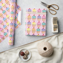 Papel De Presente Padrão de Cubo Amarelo Cor-de-Rosa do Cupcake do p