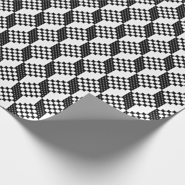 Papel De Presente Padrão de cubos preto e branco com ponto de cruz 3 (Ponta)