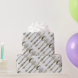 Papel De Presente Padrão de cutelaria jantada do garfo da faca