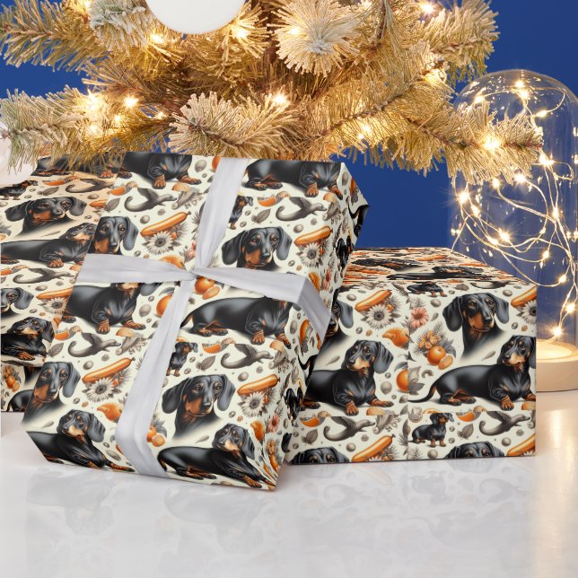 Papel De Presente Padrão de Dachshund Cute (Feriados)